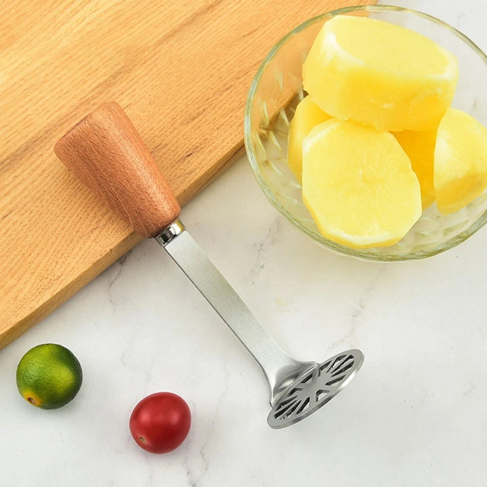 Manual Potato Masher Tool with Wooden Handle for Efficient Mashing