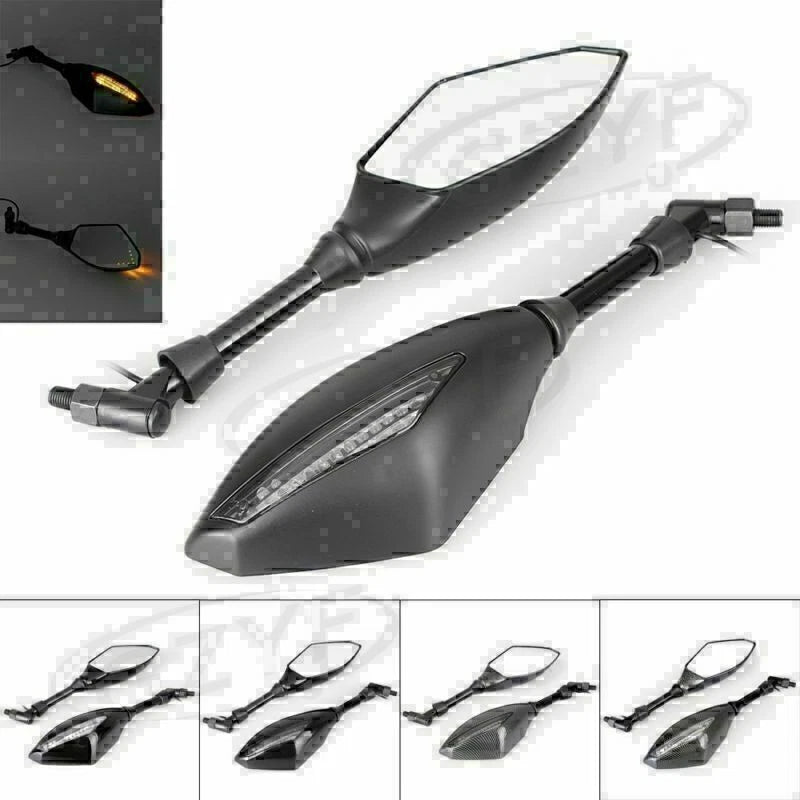 Pair LED Turn Signals Brake Light Handle Bar Rearview Mirrors Universal