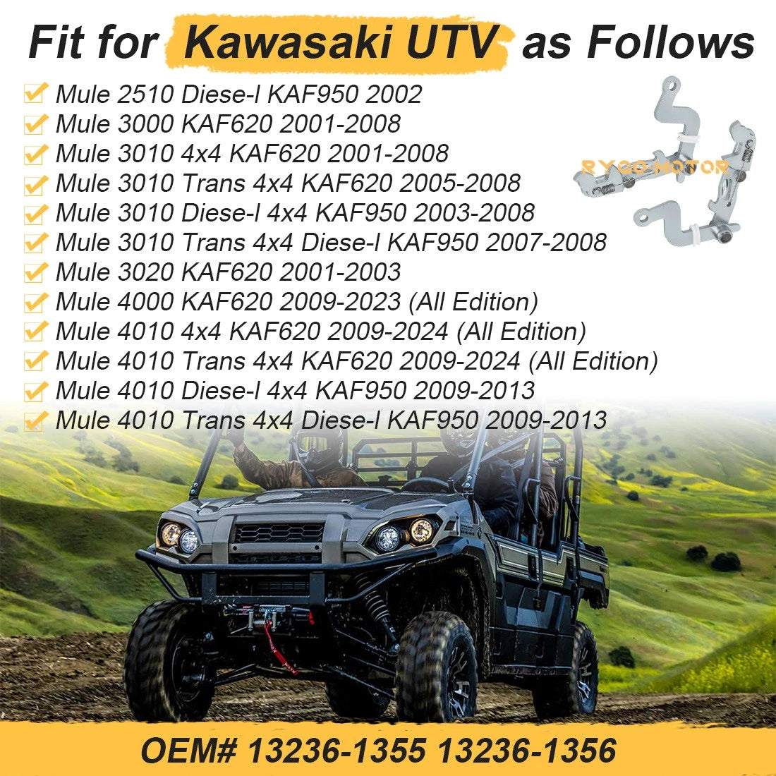 Set of 2 Brake Lever Brackets for Kawasaki Mule 2510 3000 3010 3020 4000 4010