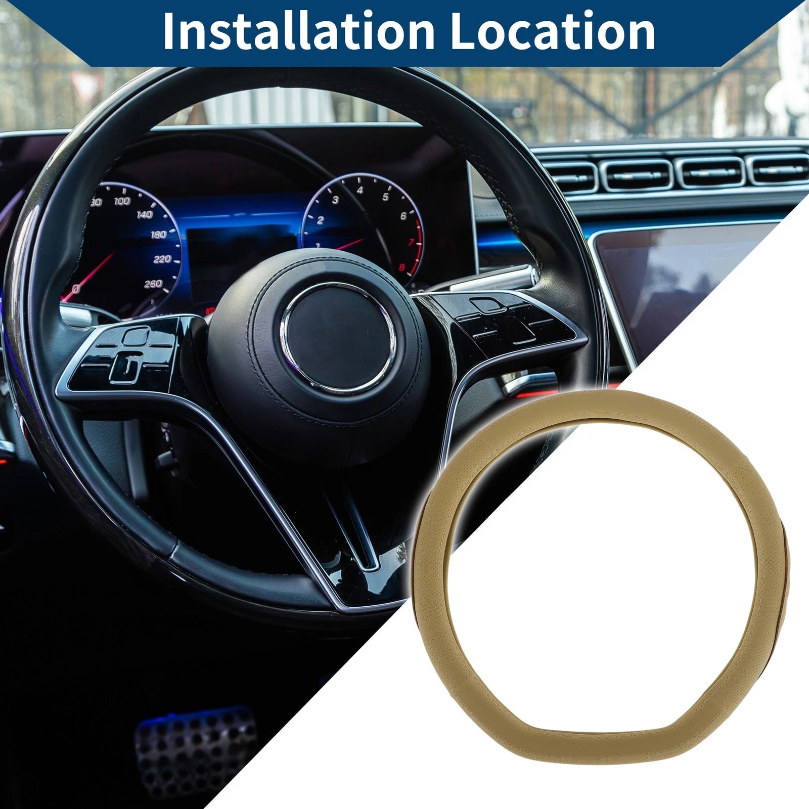 Rubber Steering Wheel Cover for Universal Vehicles (14.96", Beige)