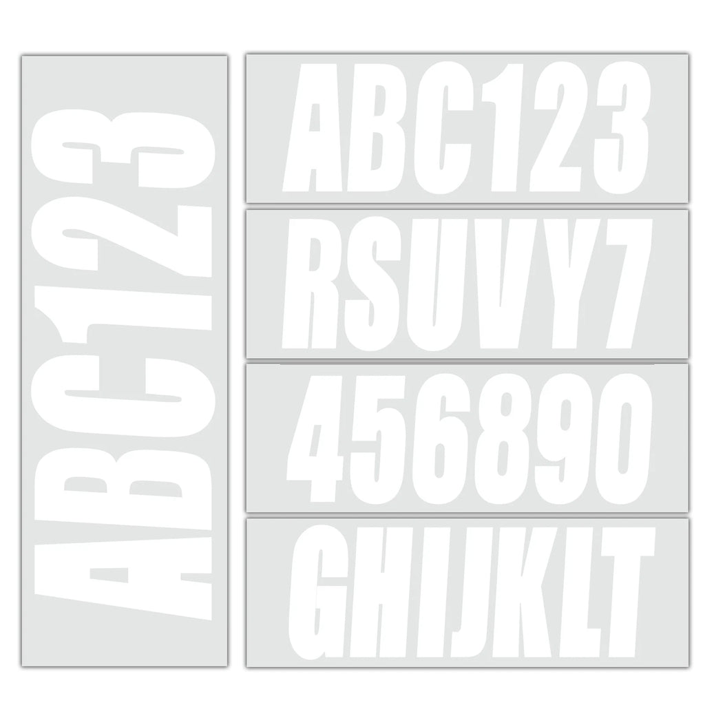 White Alpha-Numeric Registration Stickers Decals for Boat
