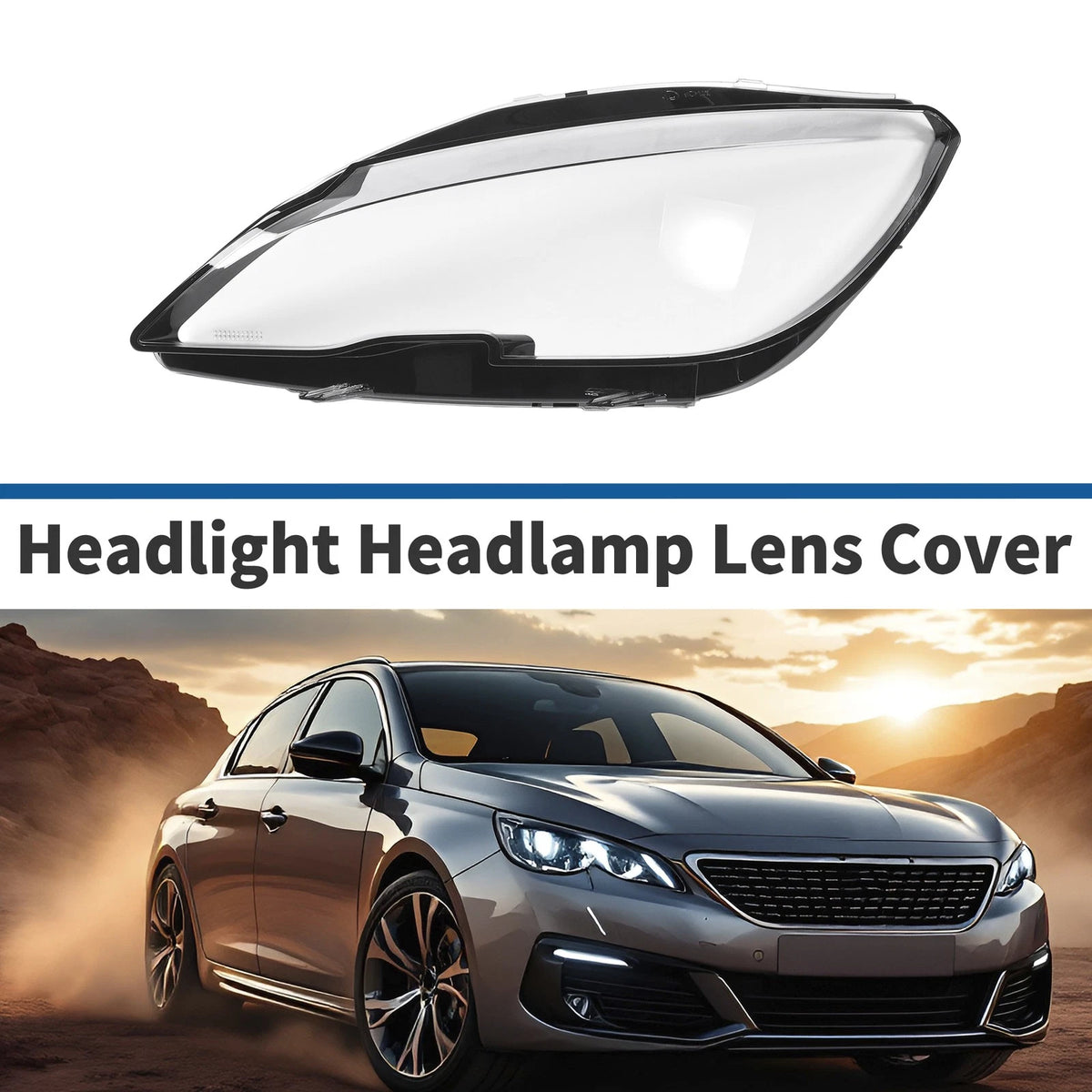 Headlight Lens Cover for Peugeot 408 (2014–2018) Clear Black
