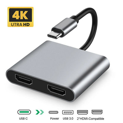 4K 100W Type C to Dual HDMI Converter for Computers/Cell Phones