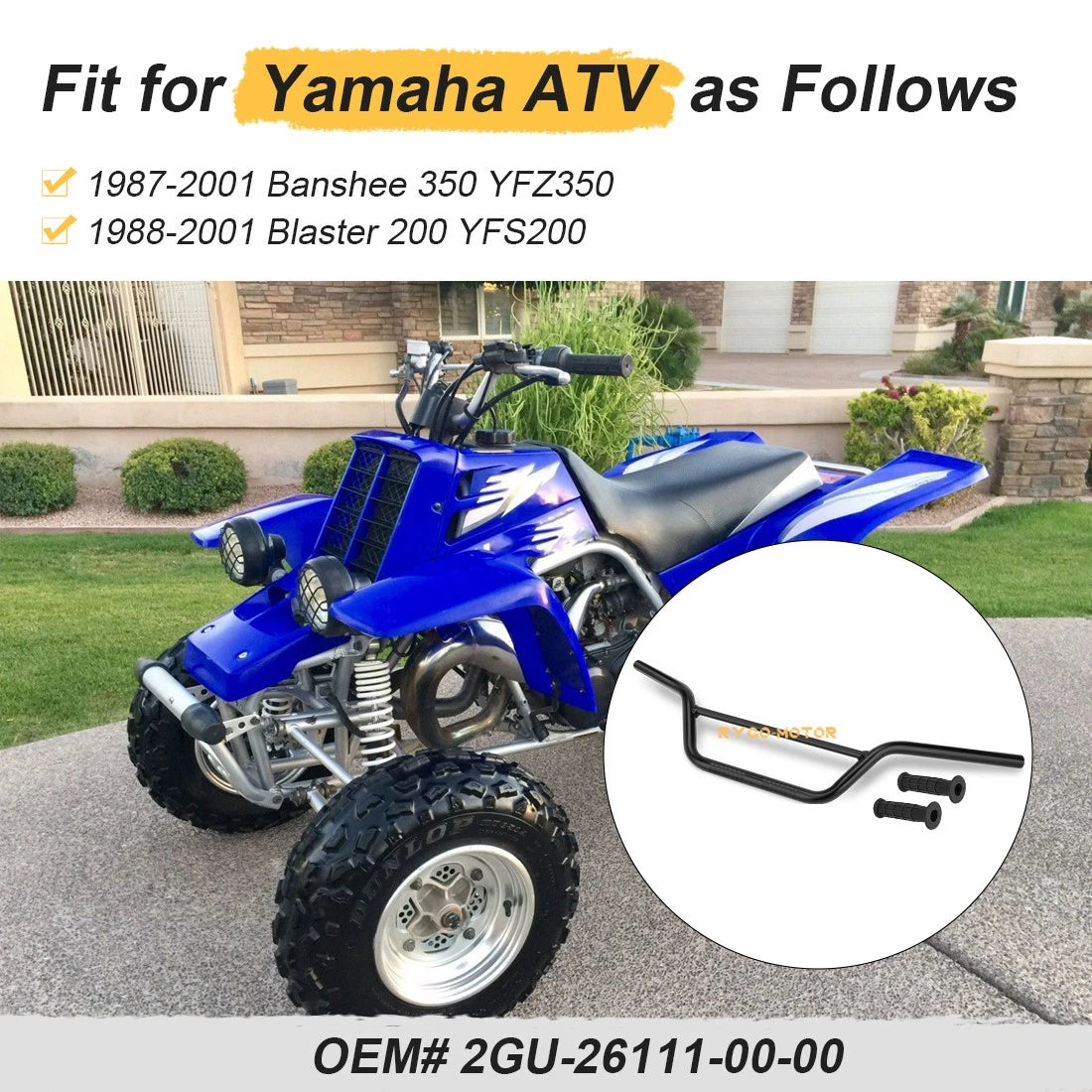 Heavy Duty Handlebar with Grips for Yamaha Blaster YFS200 (1988–2001)