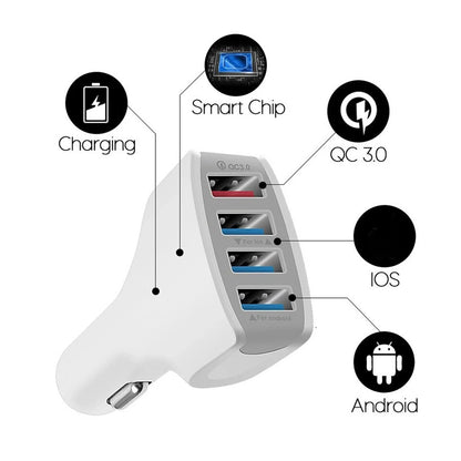 4-Port USB Car Charger for Universal Devices (DC 5V-7A, QC 3.0)