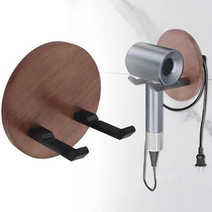 Walnut Hair Dryer Holder Wall Mounted Organizer for Bathroom (No Drill)