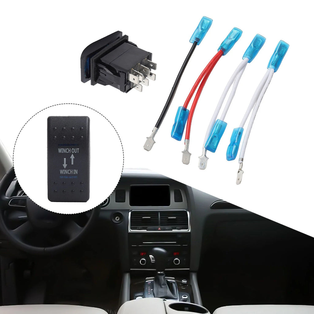 Rocker Switch for Winch In/Out (12V-24V) - Blue (ON)-OFF-(ON)
