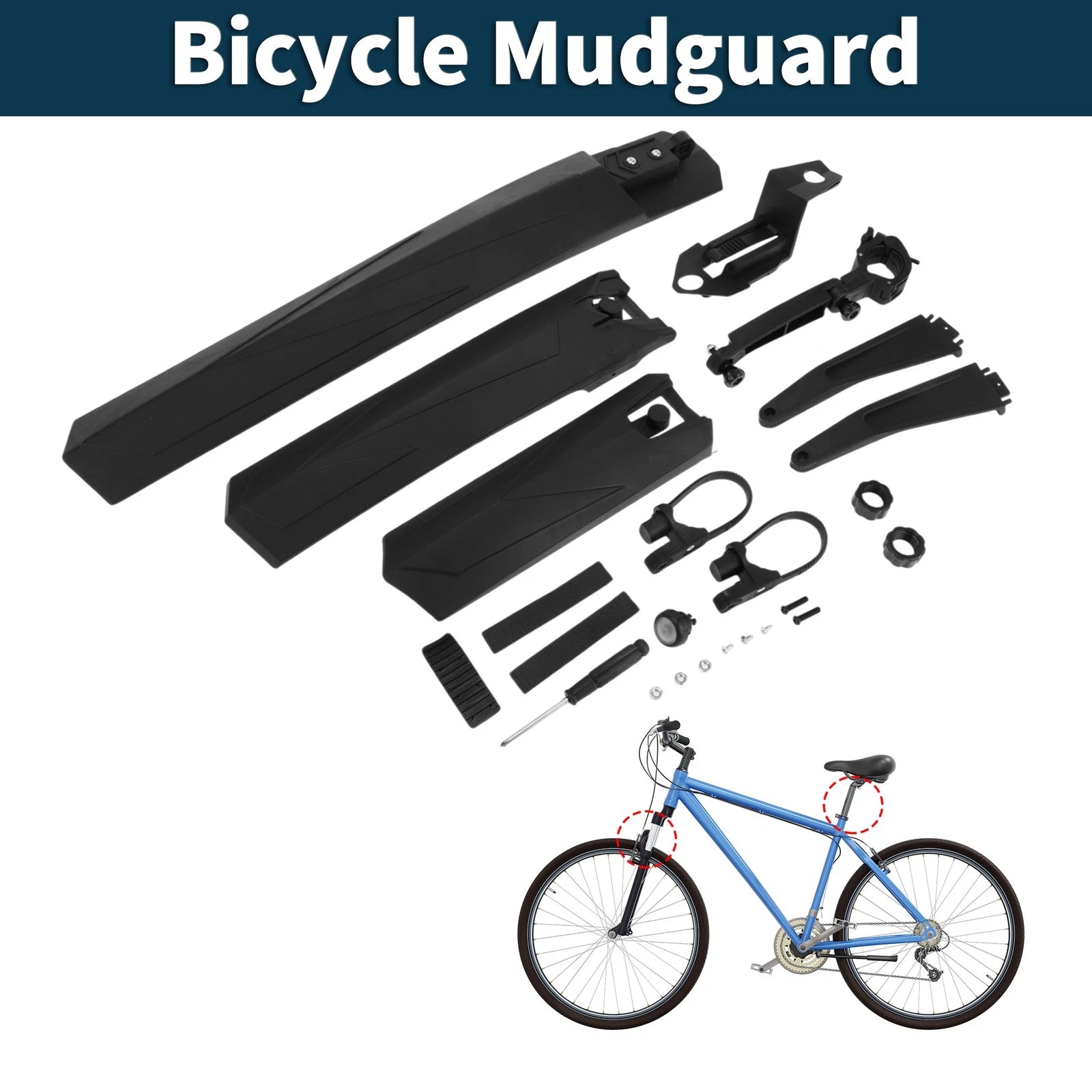 Bike Mudguard Set Front Rear Adjustable for Mountain Road Bikes (1 Set)