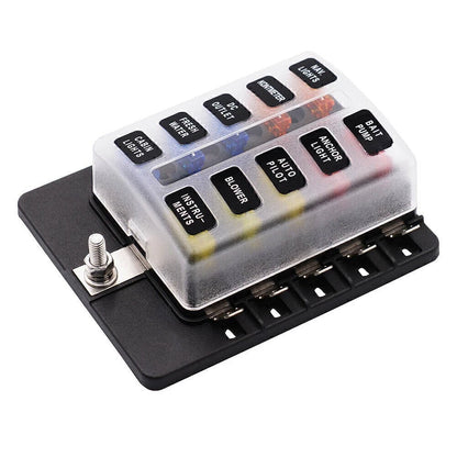 10 Way ATO ATC Blade Fuse Box Holder with Spade Terminals for Universal Use