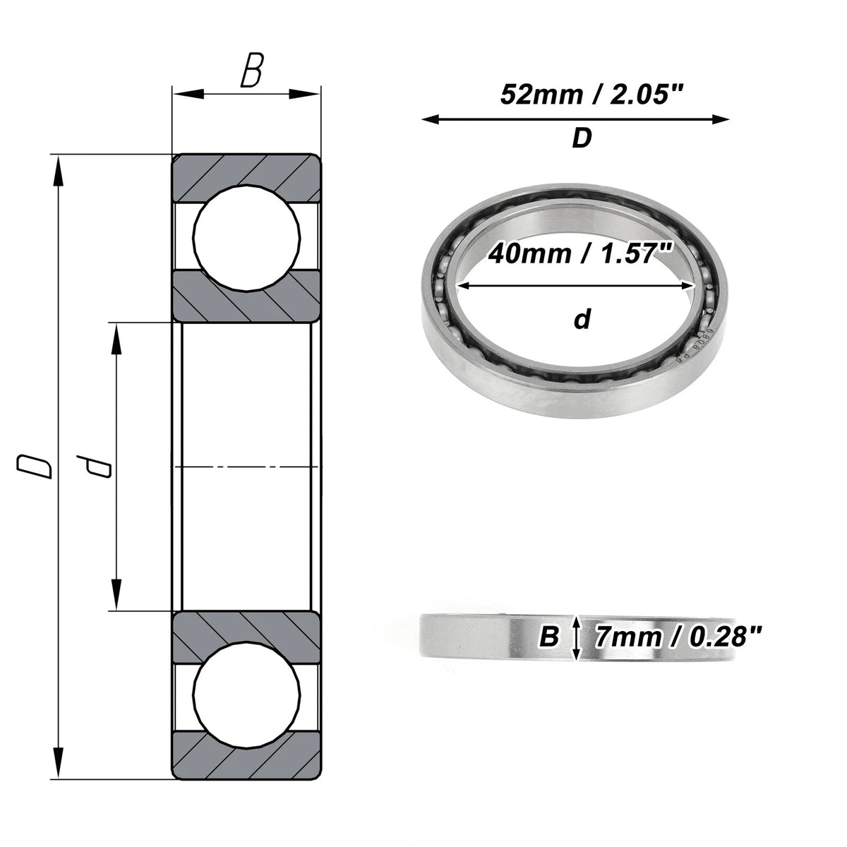 1 Pc Deep Groove Ball Bearing 40x52x7mm for Scooter Skateboard