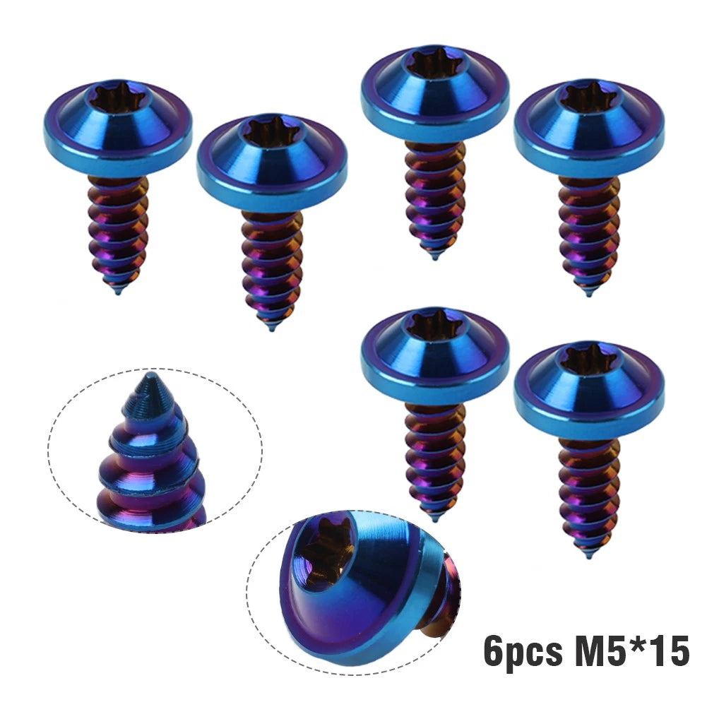 Set of 6 Titanium M5x15mm Torx Head Self Tapping Screws