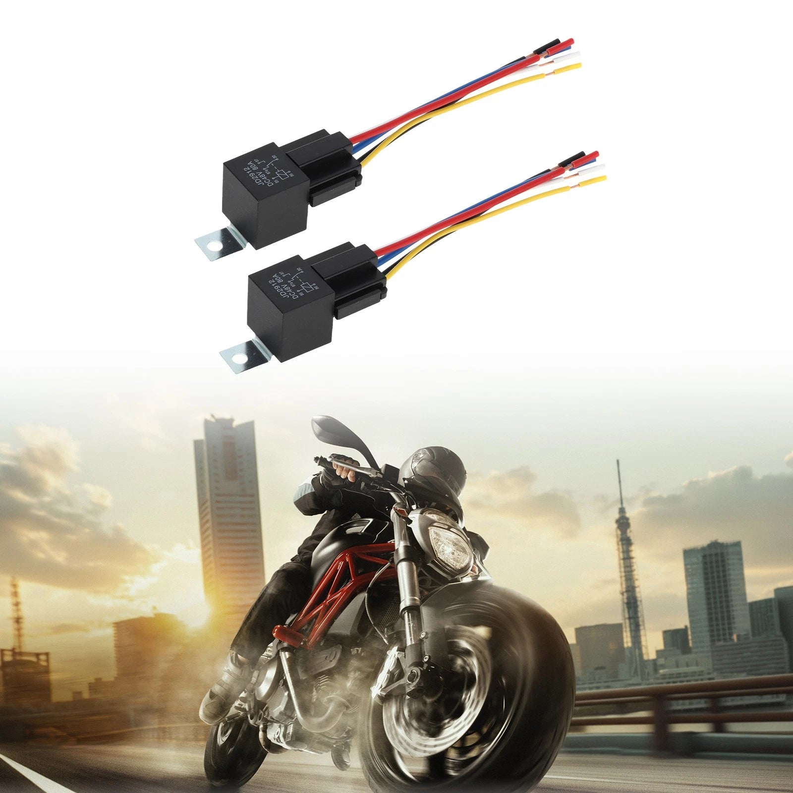 2X 5-Pin Auto Relay 48V 80A with Harness Sockets for Universal Applications