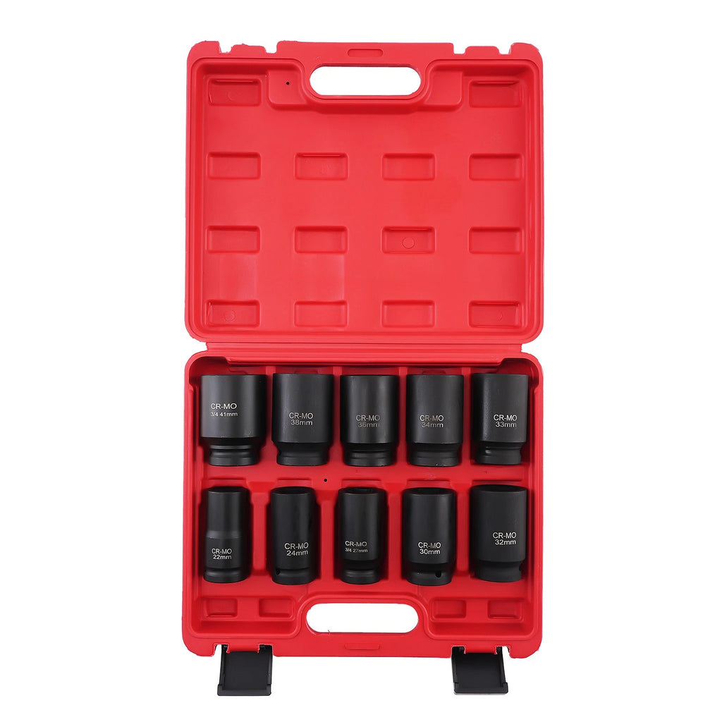 10pcs 6-Point Drive Deep Impact Socket Set for Metric Vehicles (22mm-41mm)