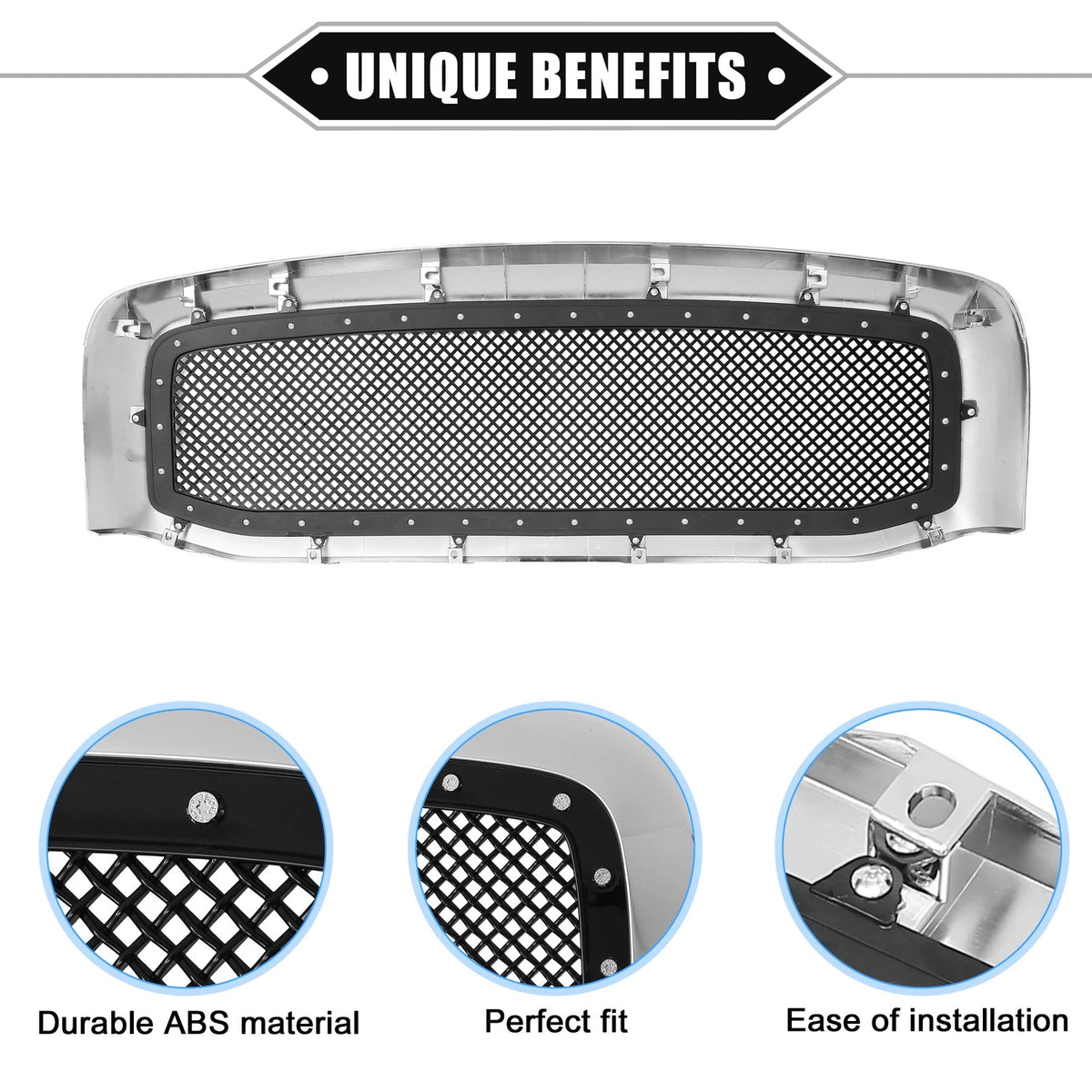 Front Grille Assembly Replacement for Dodge Chrome Silver Tone Gloss Black (2013–2020)