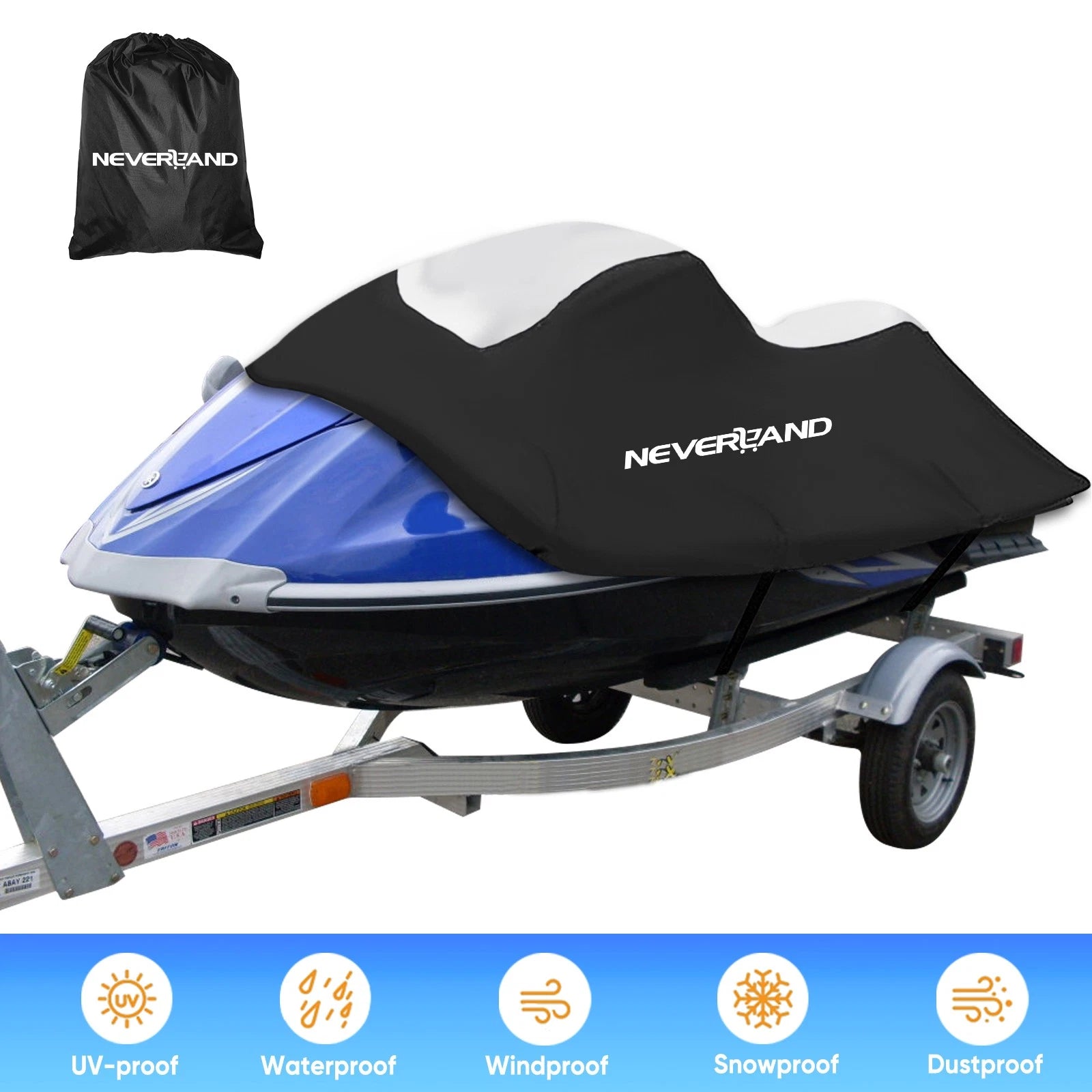 Trailerable Jet Ski Cover for Seadoo Yamaha Kawasaki (135"-145")