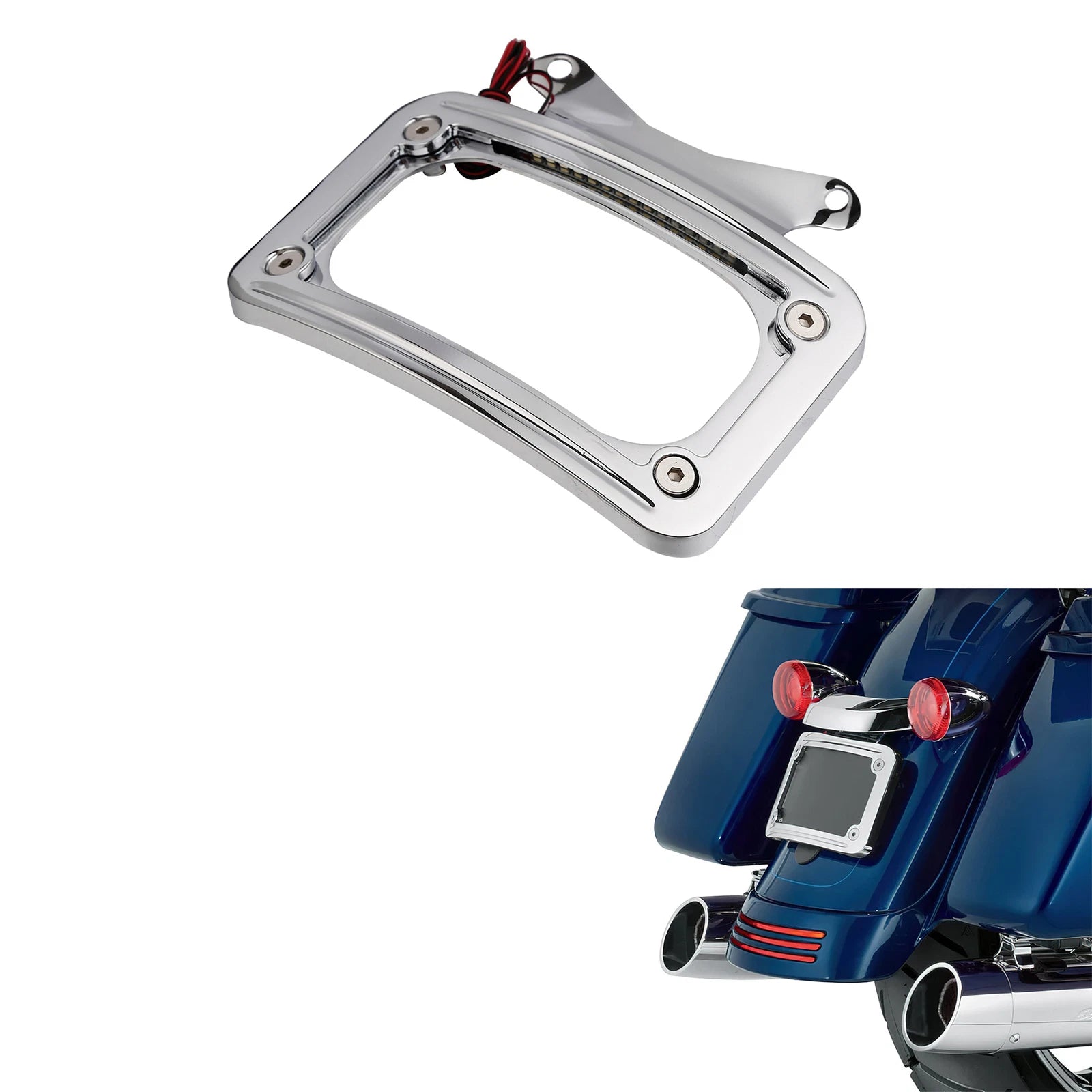 Curved Laydown License Plate Mount Frame Light for Harley Road King (2004–2023)