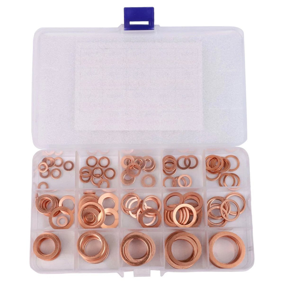 150 Piece Copper Washer Assortment Kit for Easy Transport