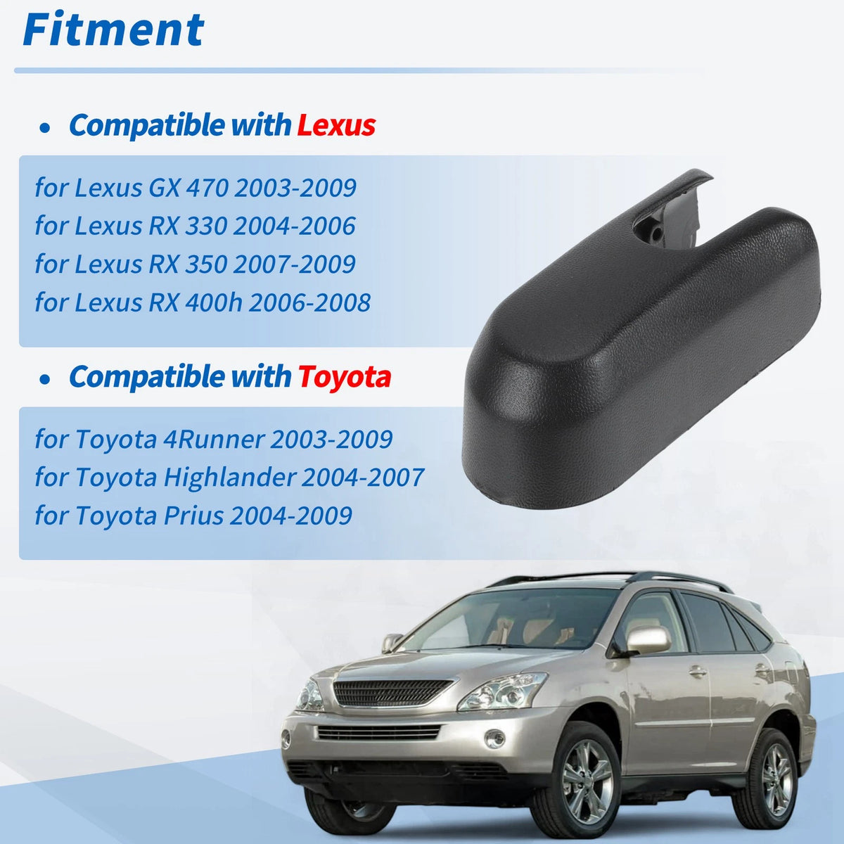 Rear Wiper Arm Nut Cover Replacement for Lexus GX470 RX330 and Toyota 4Runner (2003–2009)