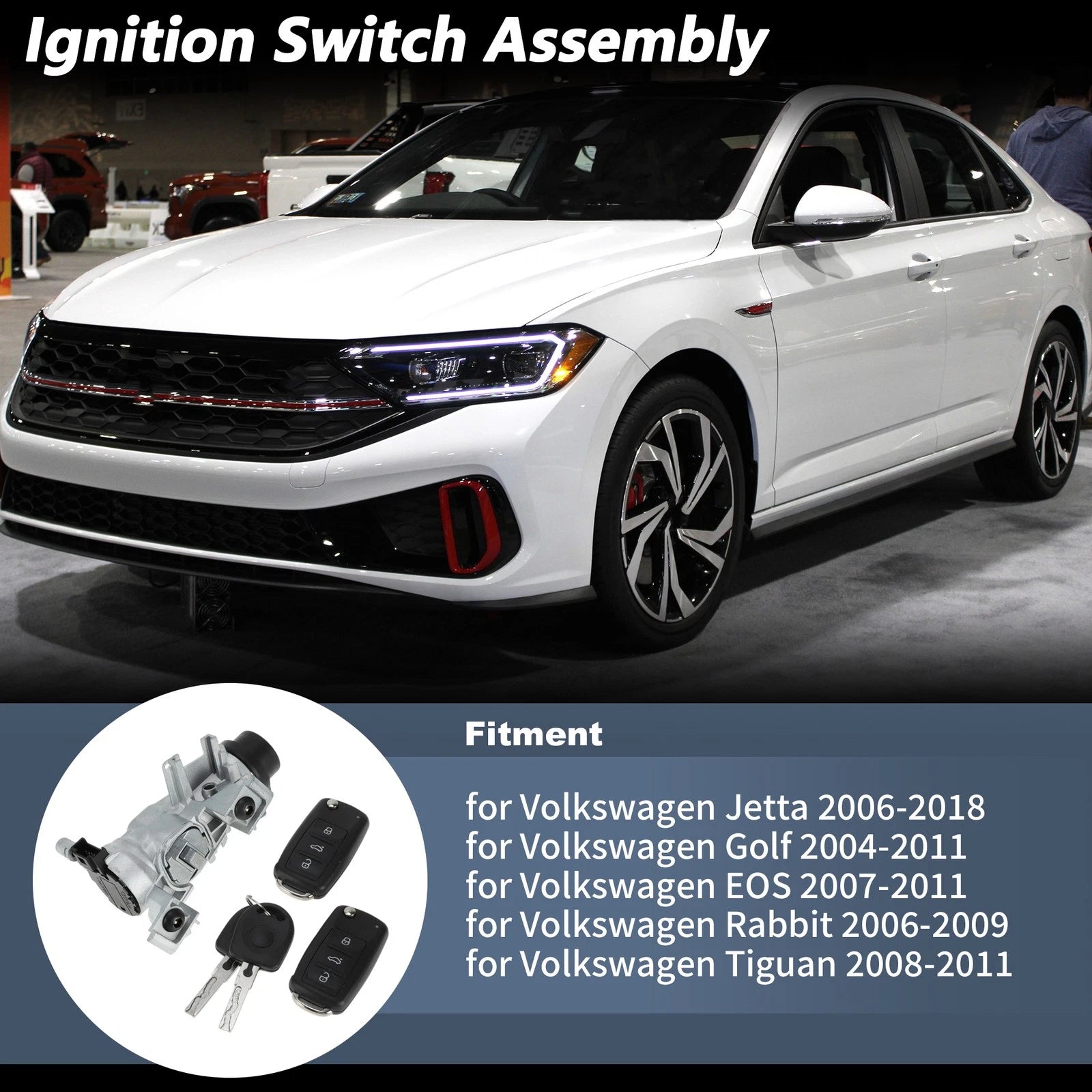 Ignition Lock Cylinder Replacement with Remote Key Shell for VW Golf (2004–2011)