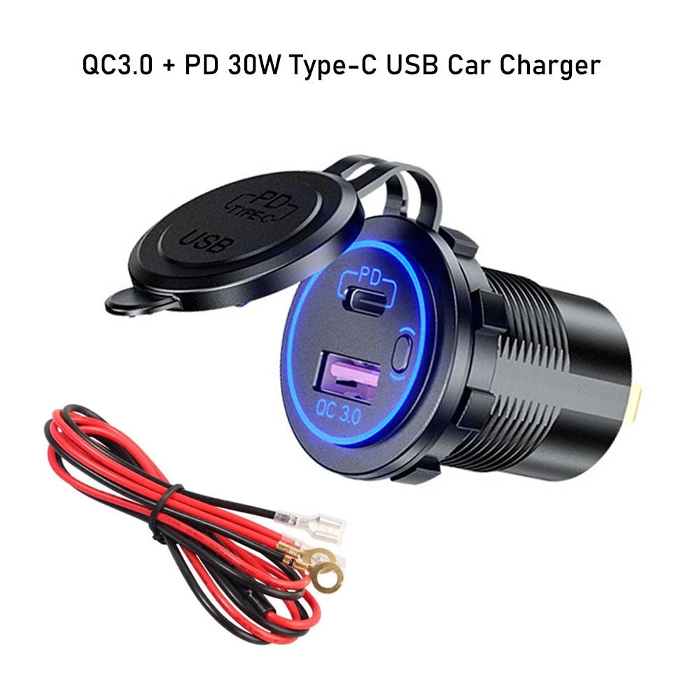 Dual USB Type-C QC3.0 Fast Charging Car Charger Adapter
