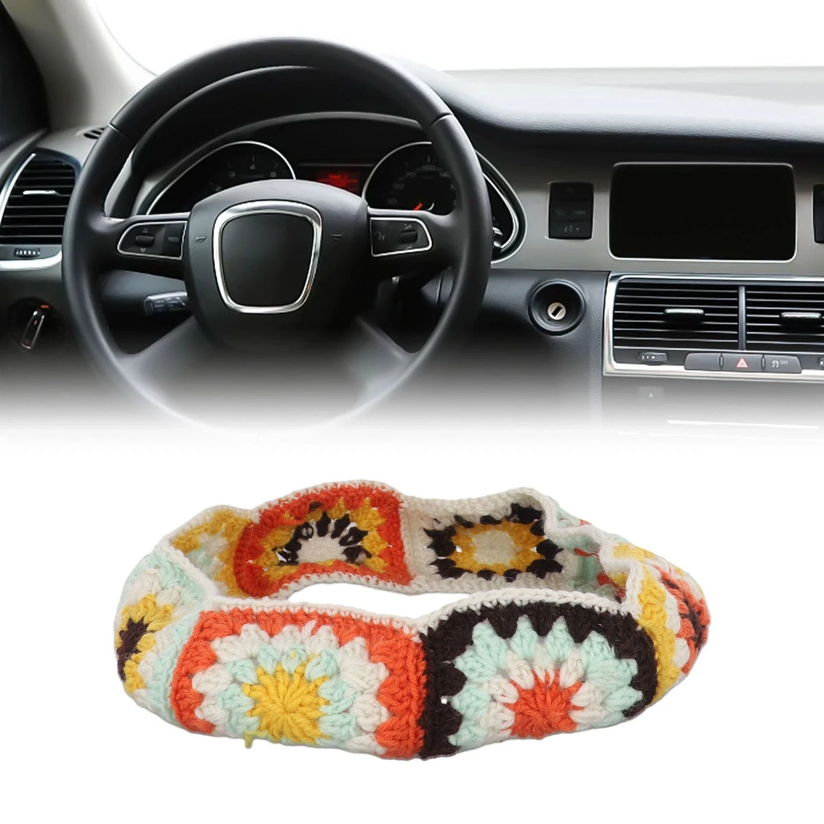 Steering Wheel Cover for SUVs Sedans (Colorful Sunflower)