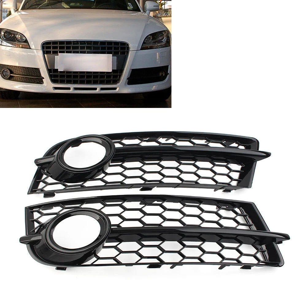 Glossy Black Honeycomb Front Bumper Fog Light Grille Cover for Audi TT 8J (2006–2014)