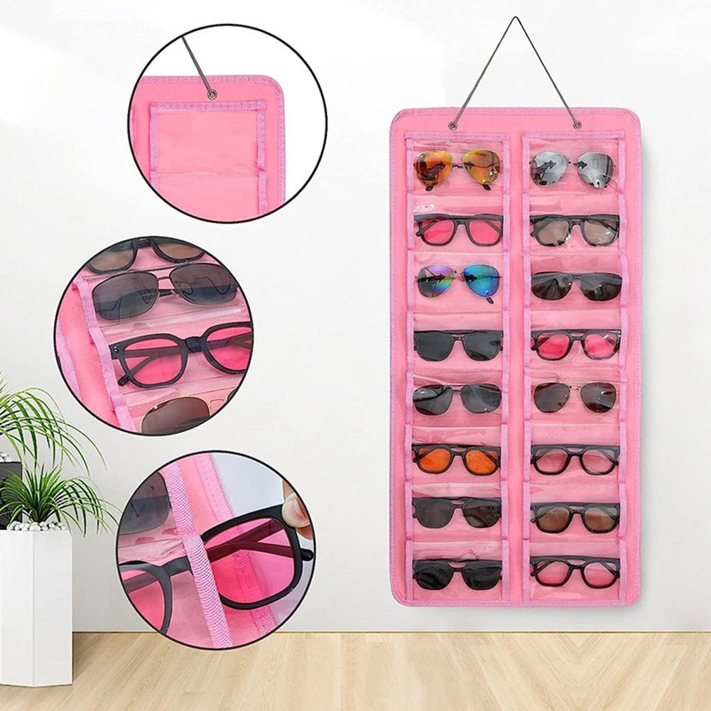 16 Compartment Foldable Hanging Sunglasses Organizer for Home