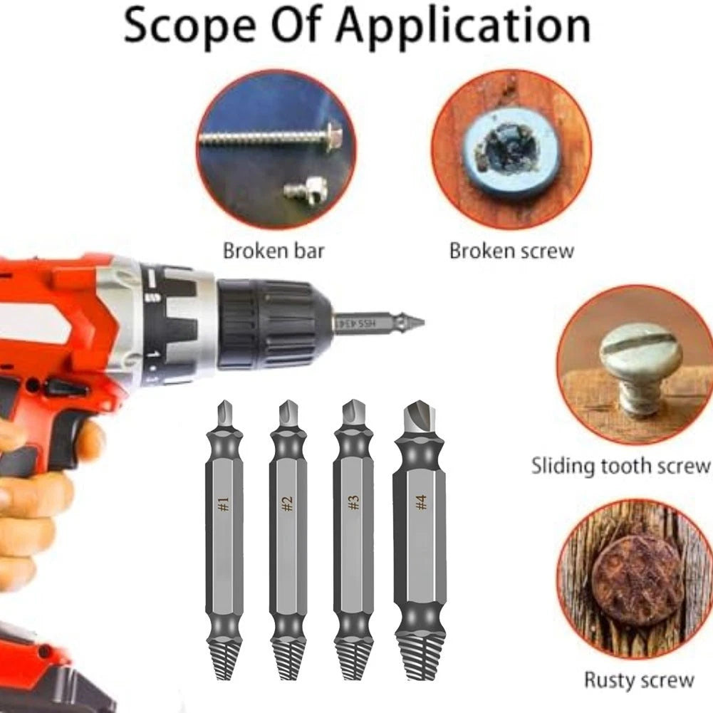 4X Double Ended Screw Extractors for Easy Bolt Removal