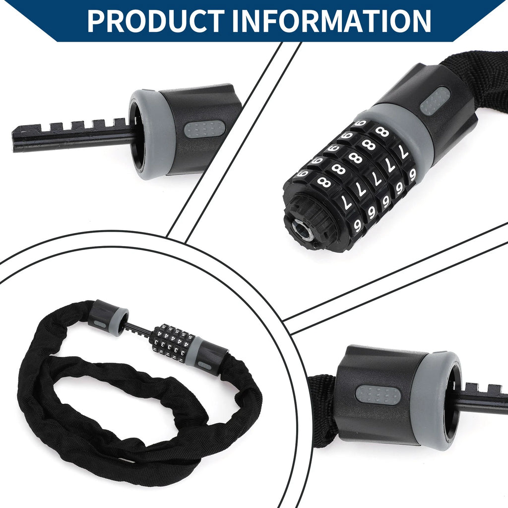 Combination Security Chain Padlock Resettable 5 Digit for Bike (120cm) (2017–2025)