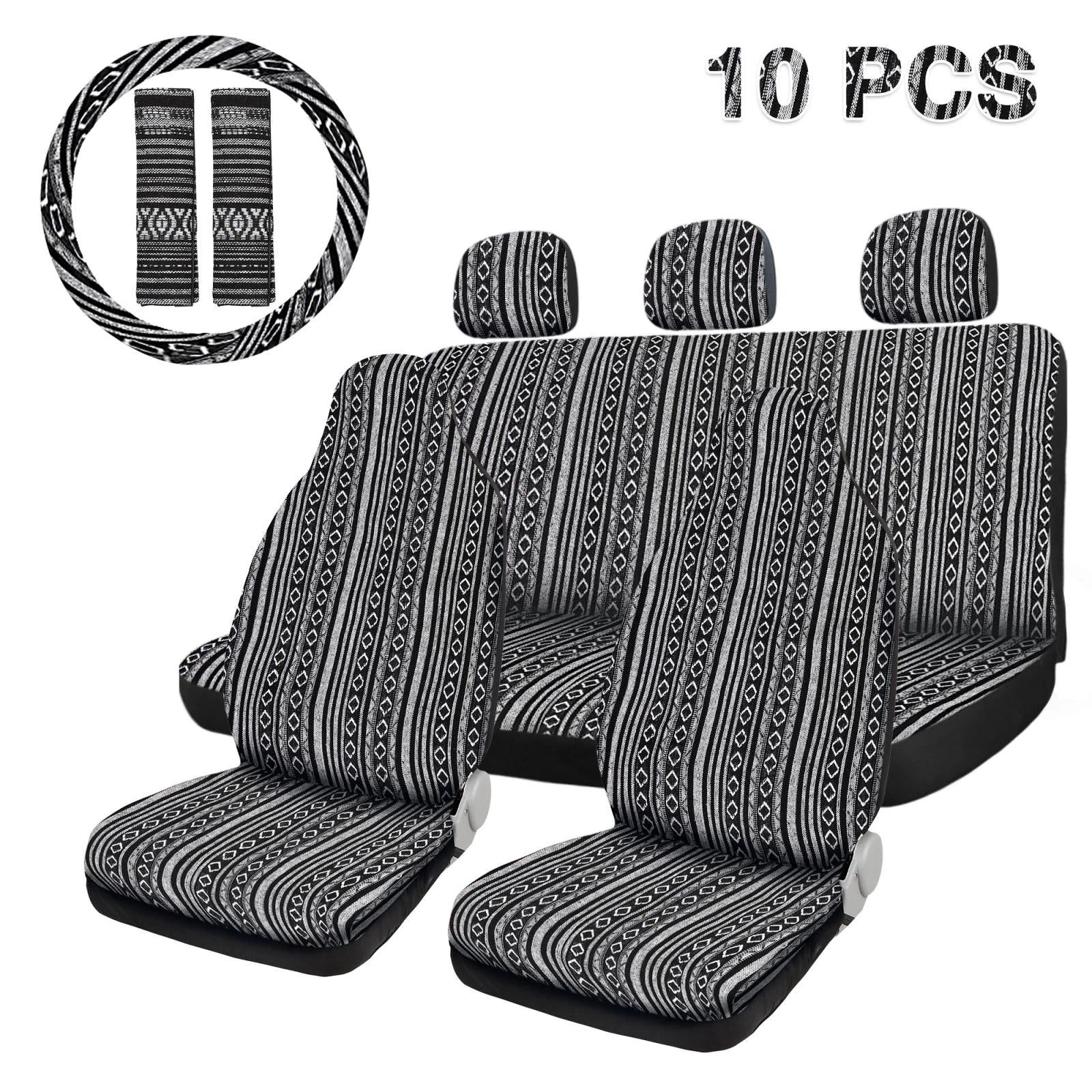 10pcs Universal Car Seat Covers Set with Steering Wheel Protector