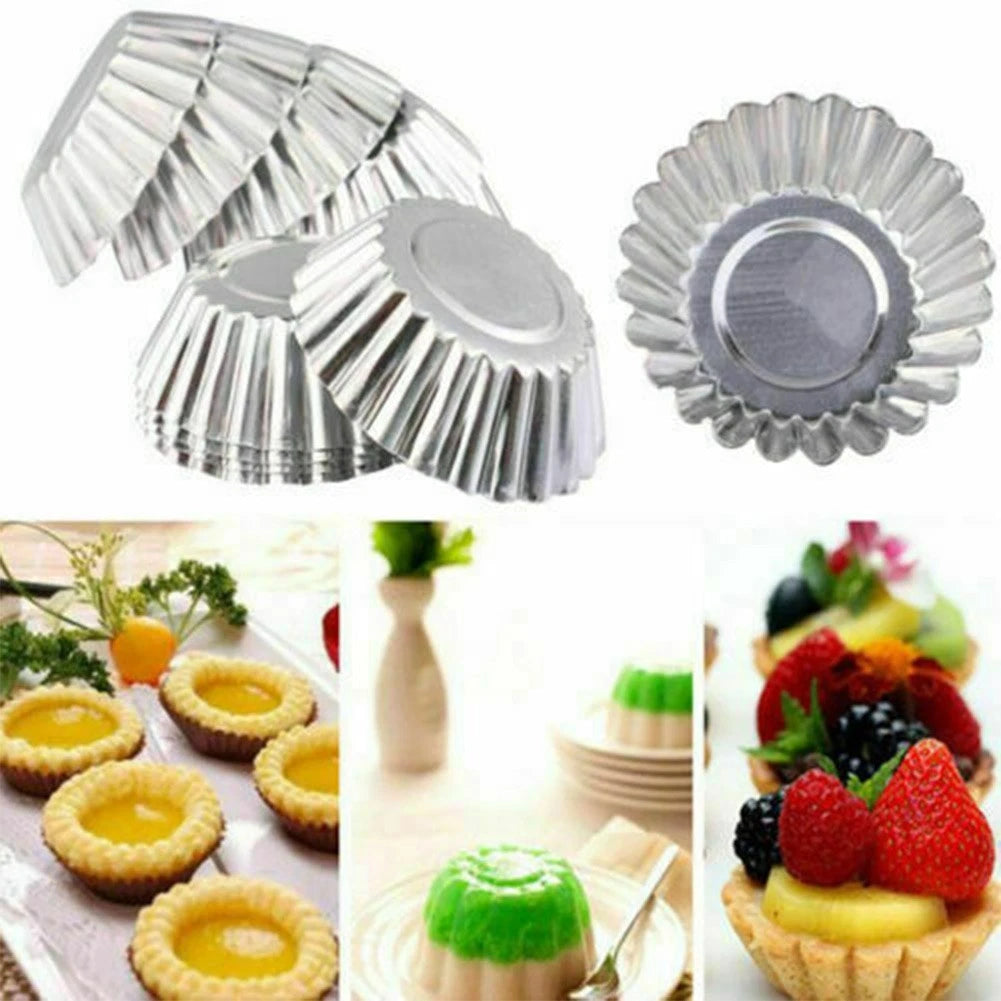 50Pcs Aluminum Egg Tart Cupcake Mold Baking Tool