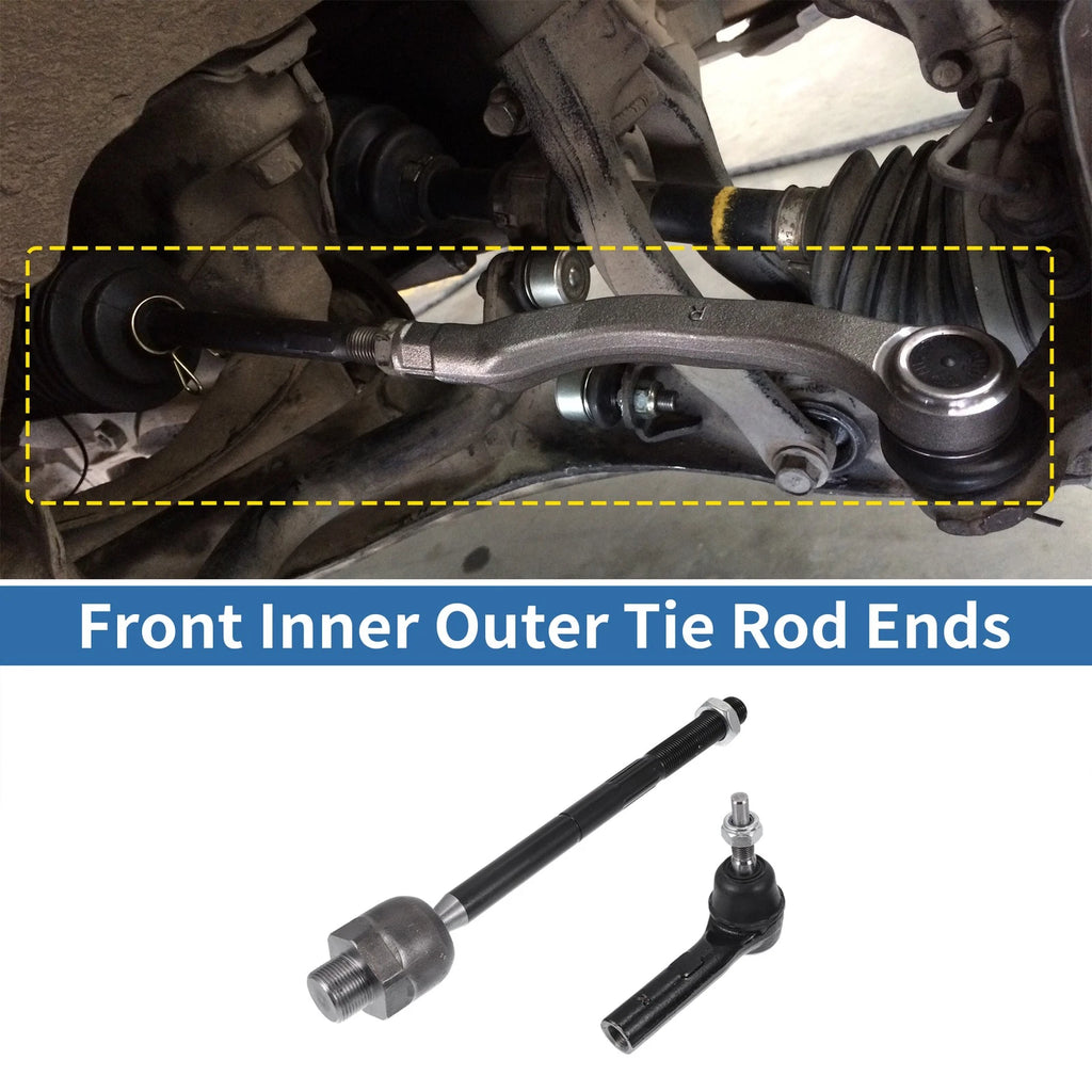 4PCS Front Inner Outer Tie Rod End Links for Dodge Dakota (2000–2004) 4WD