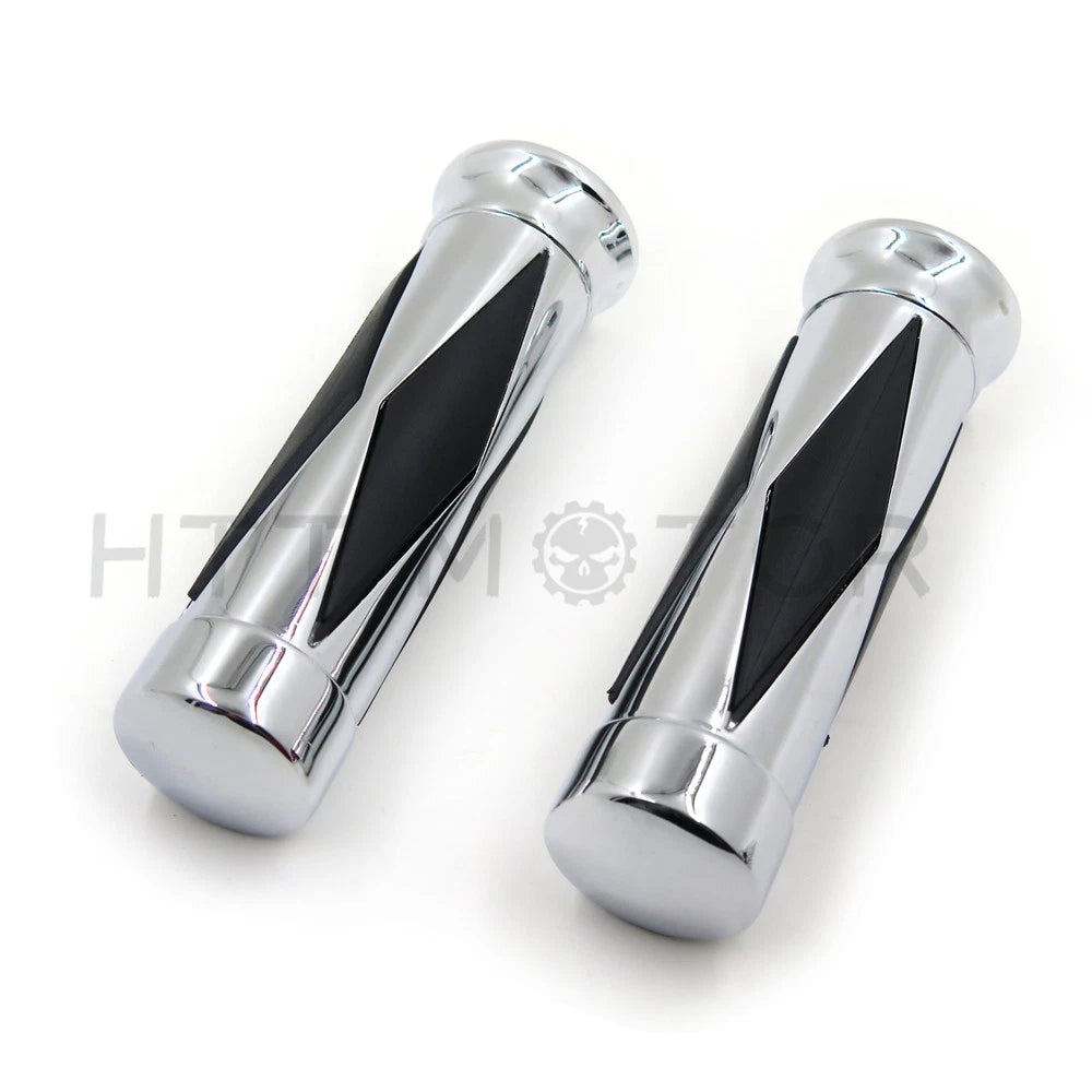1" Chrome Diamond Style Handlebar Grips for Harley Softail Street Bob