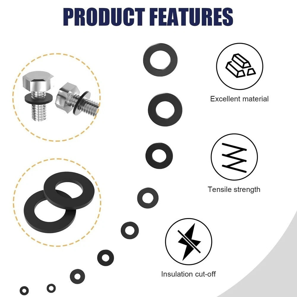 900PCS Black Flat Washers for Universal Applications (Nylon)