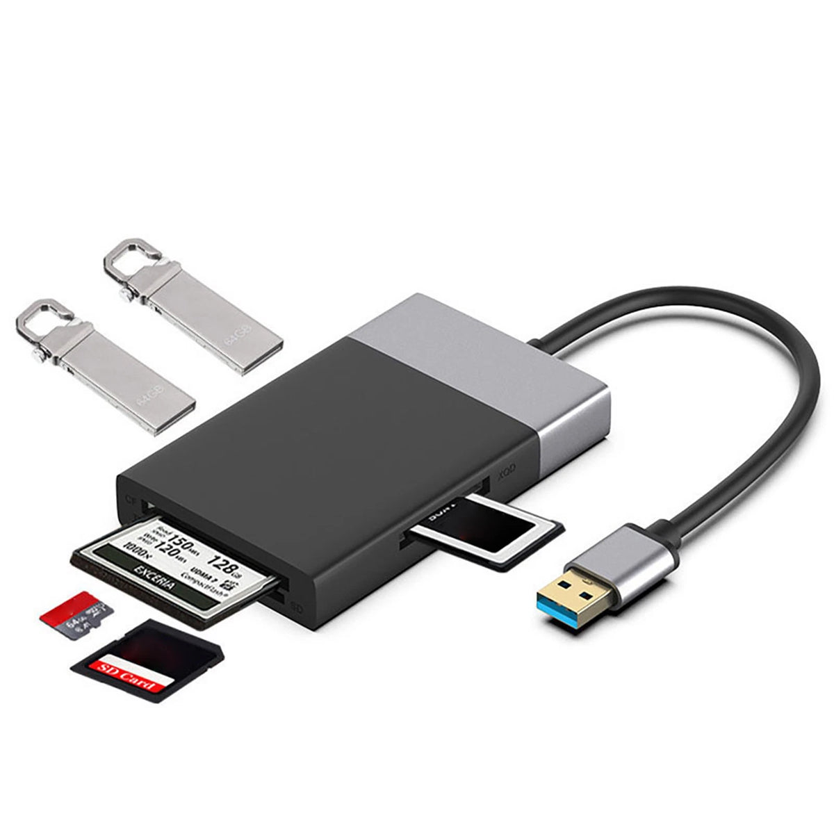 6-in-1 USB 3.0 Memory Card Reader for CF XQD SD TF