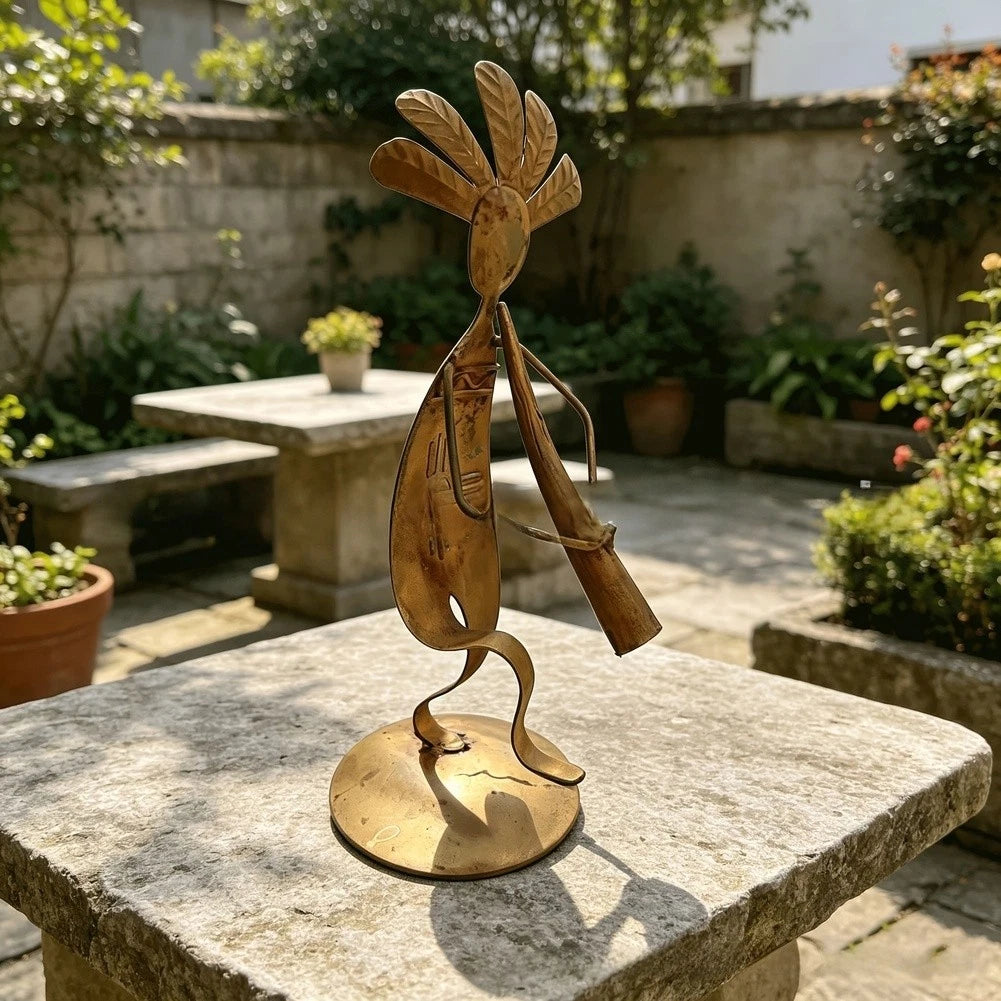 Suona Playing Figure for Sculpture Rustic Iron Abstract Decor (24 x 10 cm)