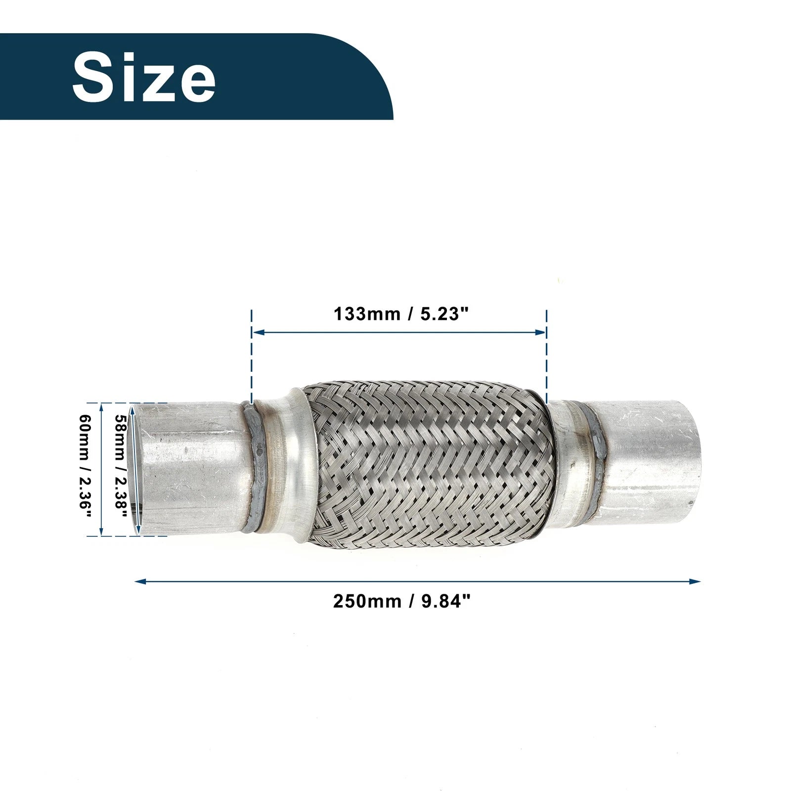 Exhaust Flex Pipe for 2.40 Inch OD Braided Silver Tone