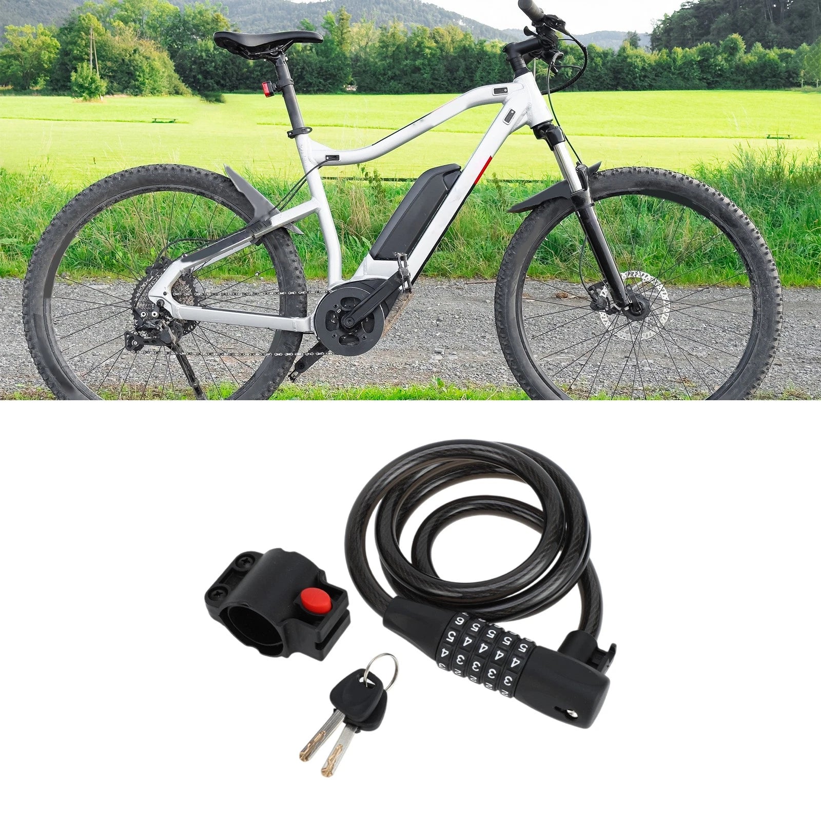 Bicycle Padlock Spiral Cable Lock Resettable 5 Digit for All Bikes (Black)
