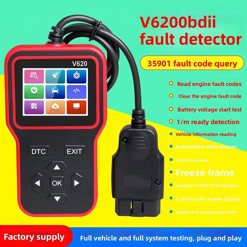 V620 OBD II Tool for Reading Fault Codes, Battery Voltage, EVAP Test