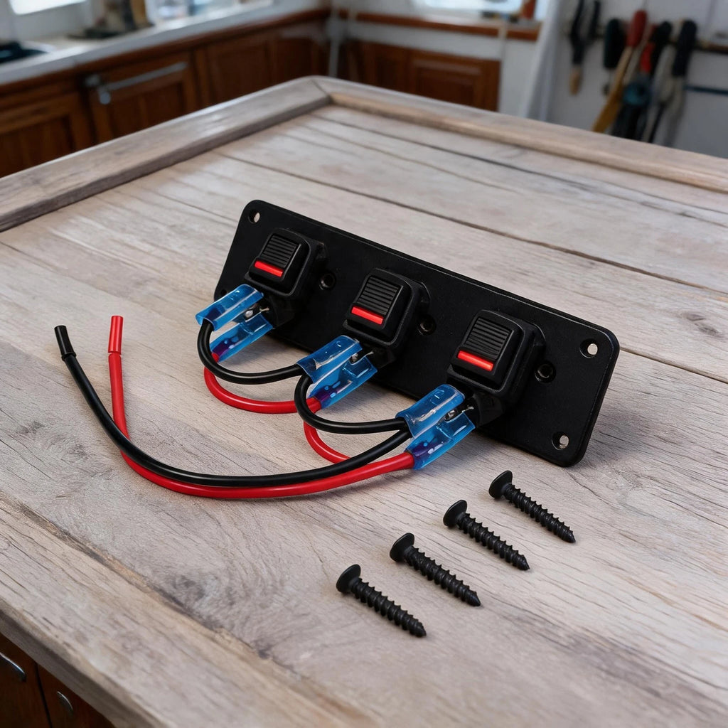 3 Gang Rocker Switch Toggle Panel with LED for Vehicle Use
