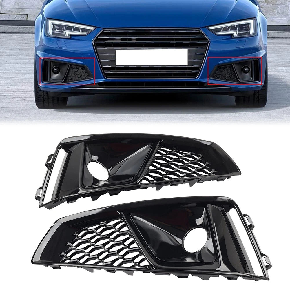 Front Bumper Honeycomb Fog Light Grille for Audi A4 S4 (2019–2020) Glossy Black