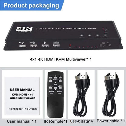 4K HDMI Quad Multi-Viewer KVM Switch for Video Wall Controller