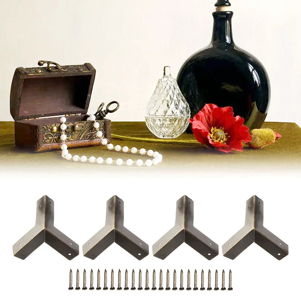 Set of 4 Antique Corner Protectors for Jewelry Box