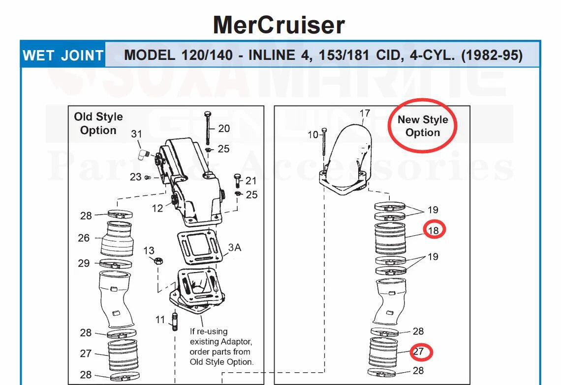 MerCruiser Exhaust Bellow Tube 32-44348001, 32-90949 for 120 140 (New Model)