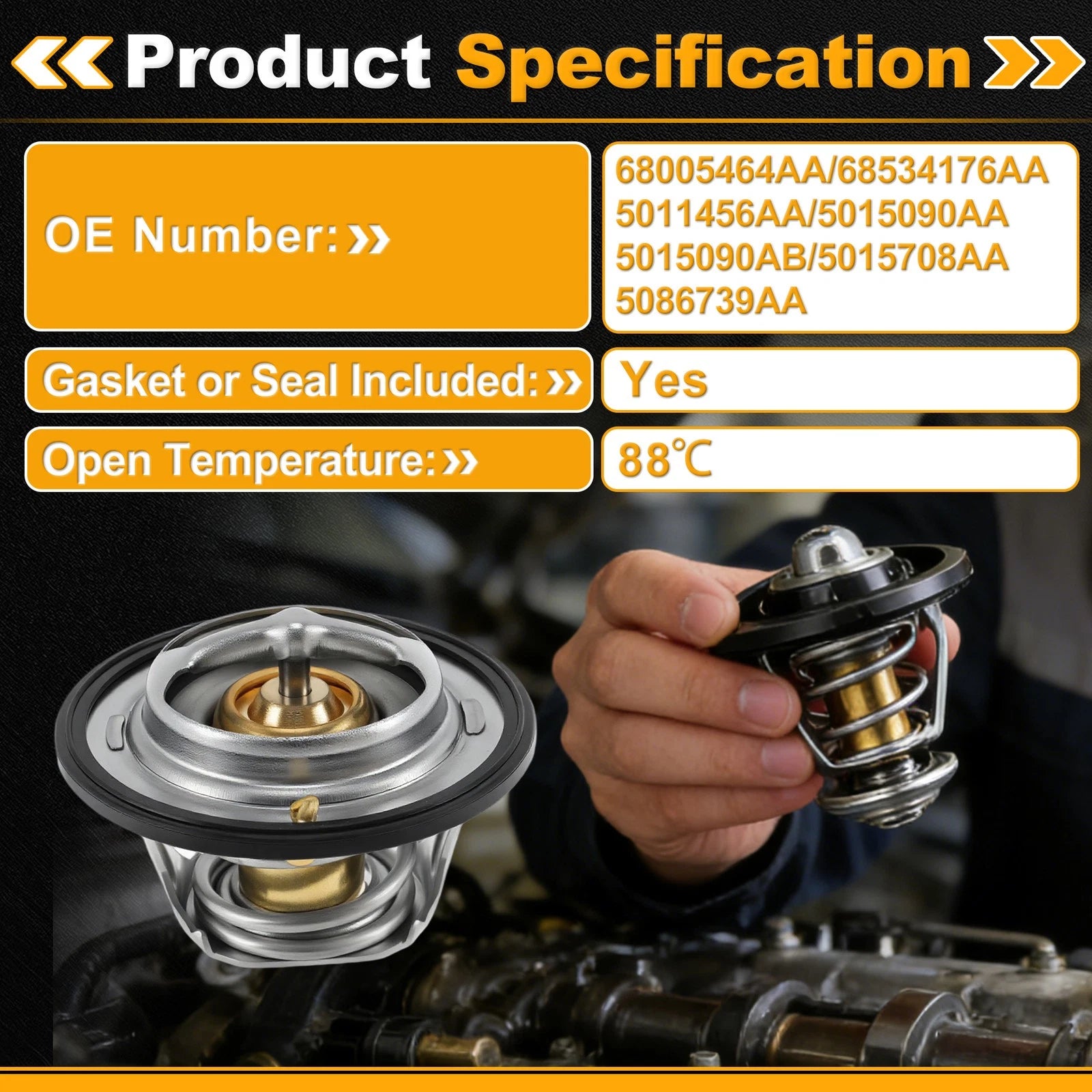 Engine Coolant Thermostat Replacement with Seal for Dodge Ram 2500 (1998–2009)