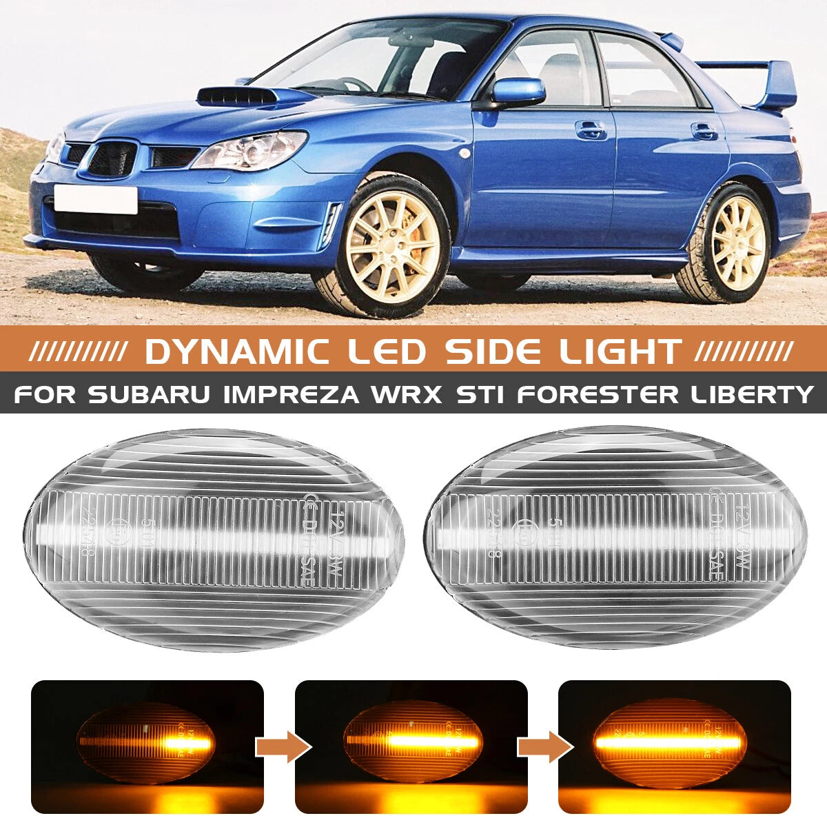 Sequential LED Side Marker Turn Signal Lights for Subaru Impreza WRX STI (2002–2007)
