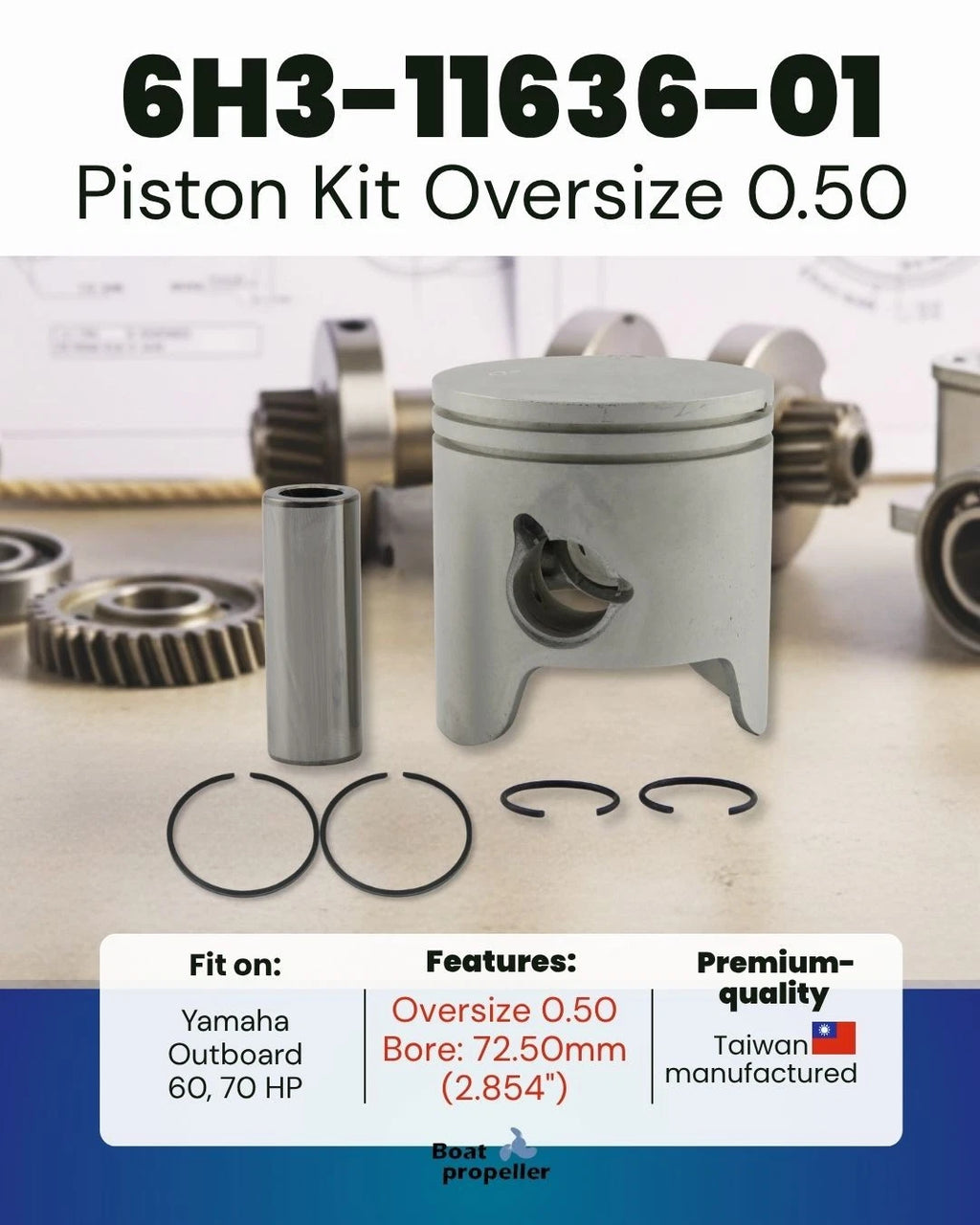 Piston Kit 0.50 with Ring for Yamaha Outboard 60HP 70HP (2-Stroke)