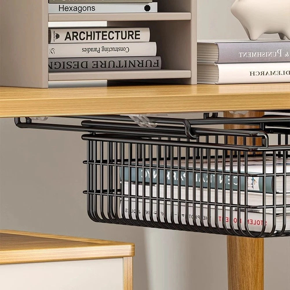 Metal Storage Rack Under Desk Shelf Tool-Free Installation