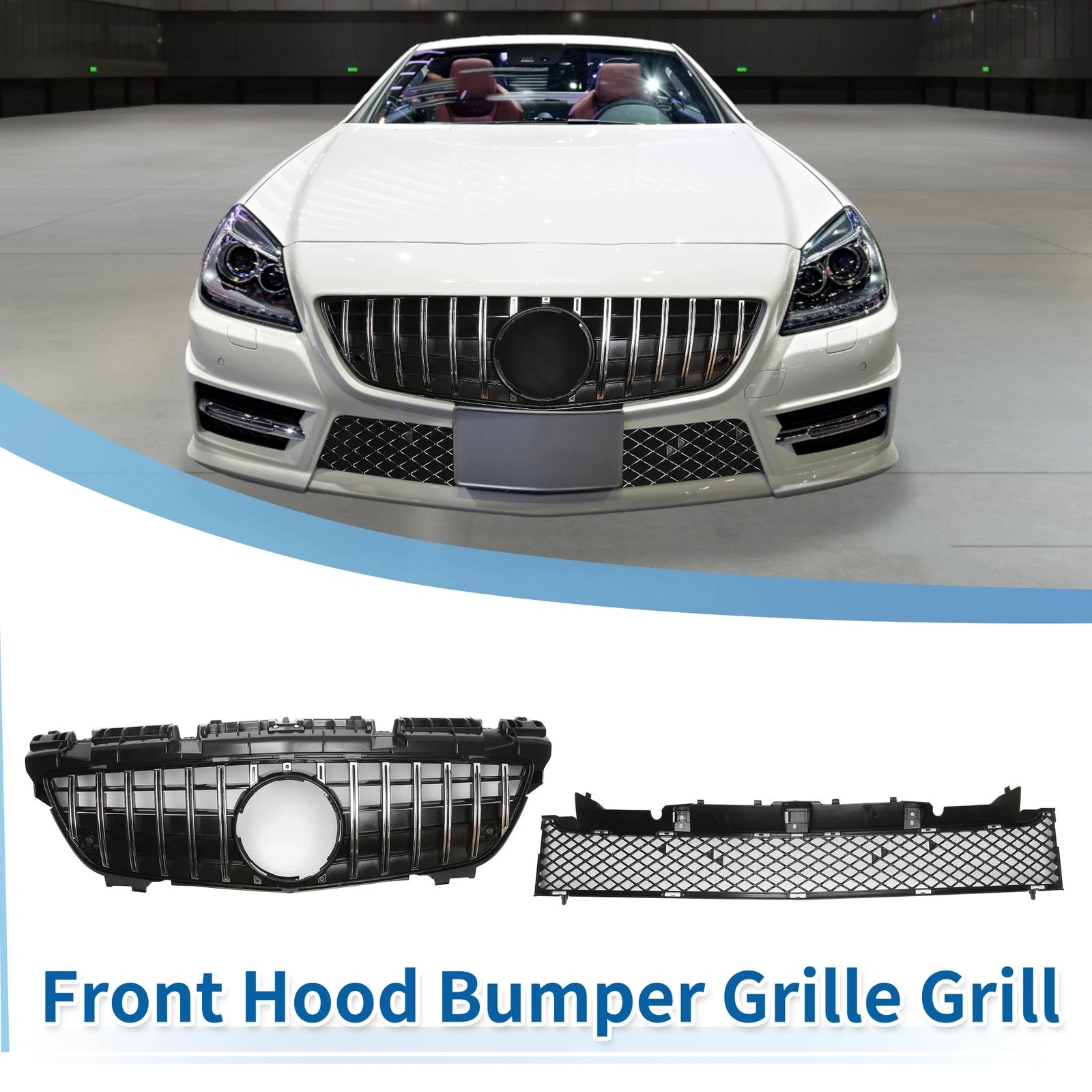 Front Upper Bumper Grille Grill Replacement for Mercedes-Benz SLK200 (2012–2016)