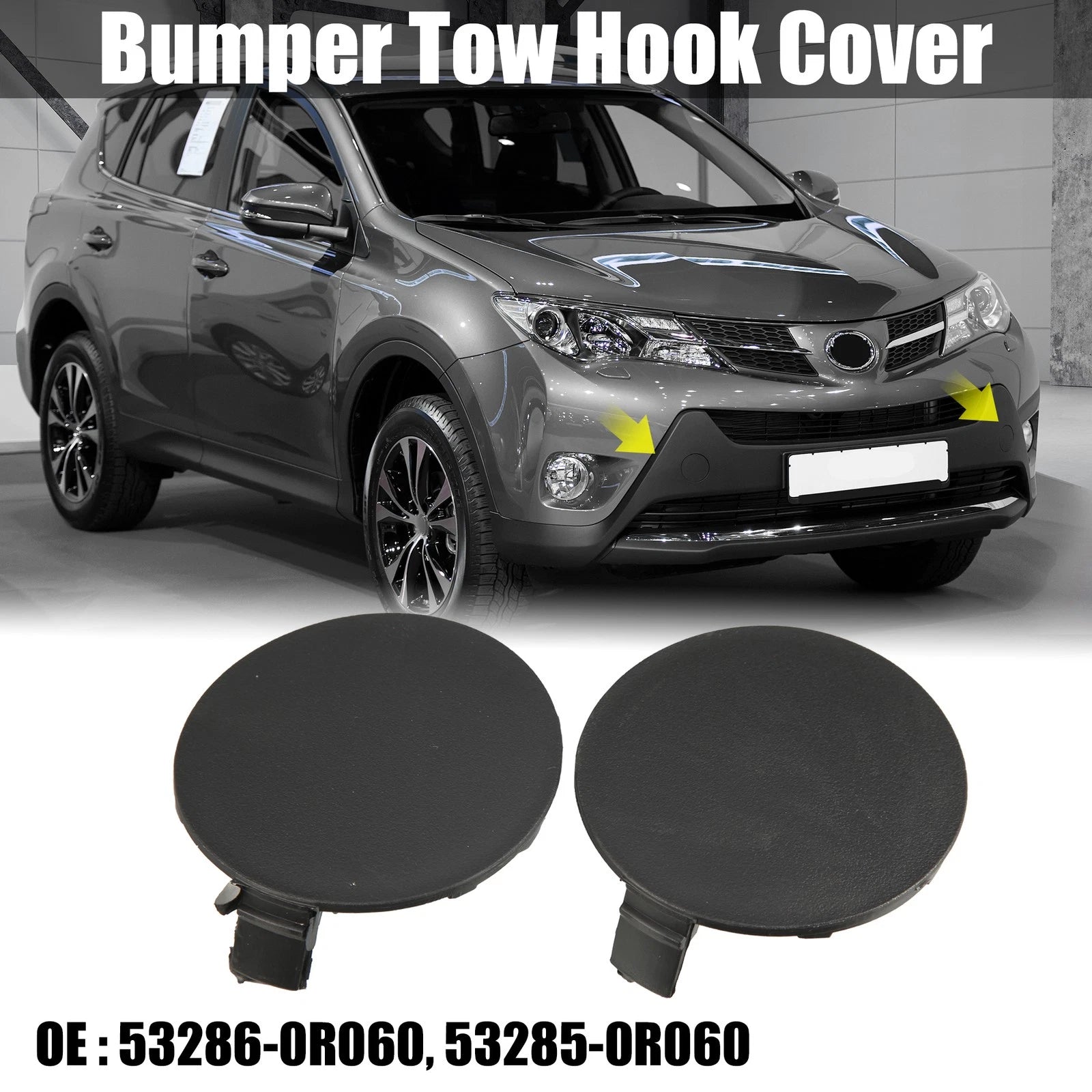 Tow Hook Cover Front Bumper Pair Replacement for Toyota RAV4 (2016–2018)